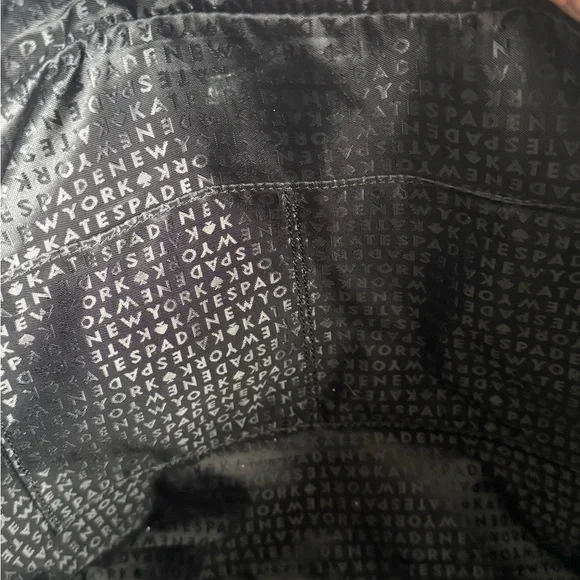 Kate Spade New York Navy Blue Nylon Tote Work Bag Zip Top Black Leather Handles - Picture 9 of 11